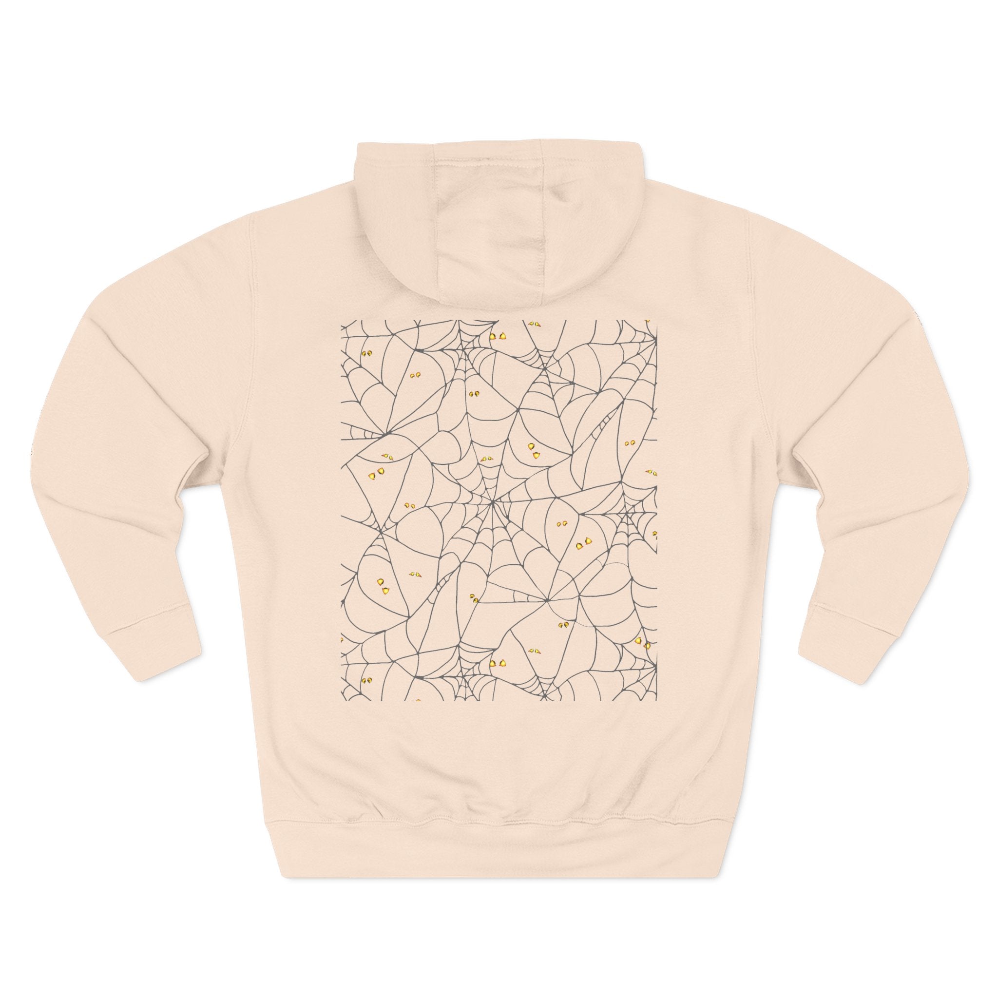 Stylish Three-Panel Fleece Hoodie, Spooky Spider Web