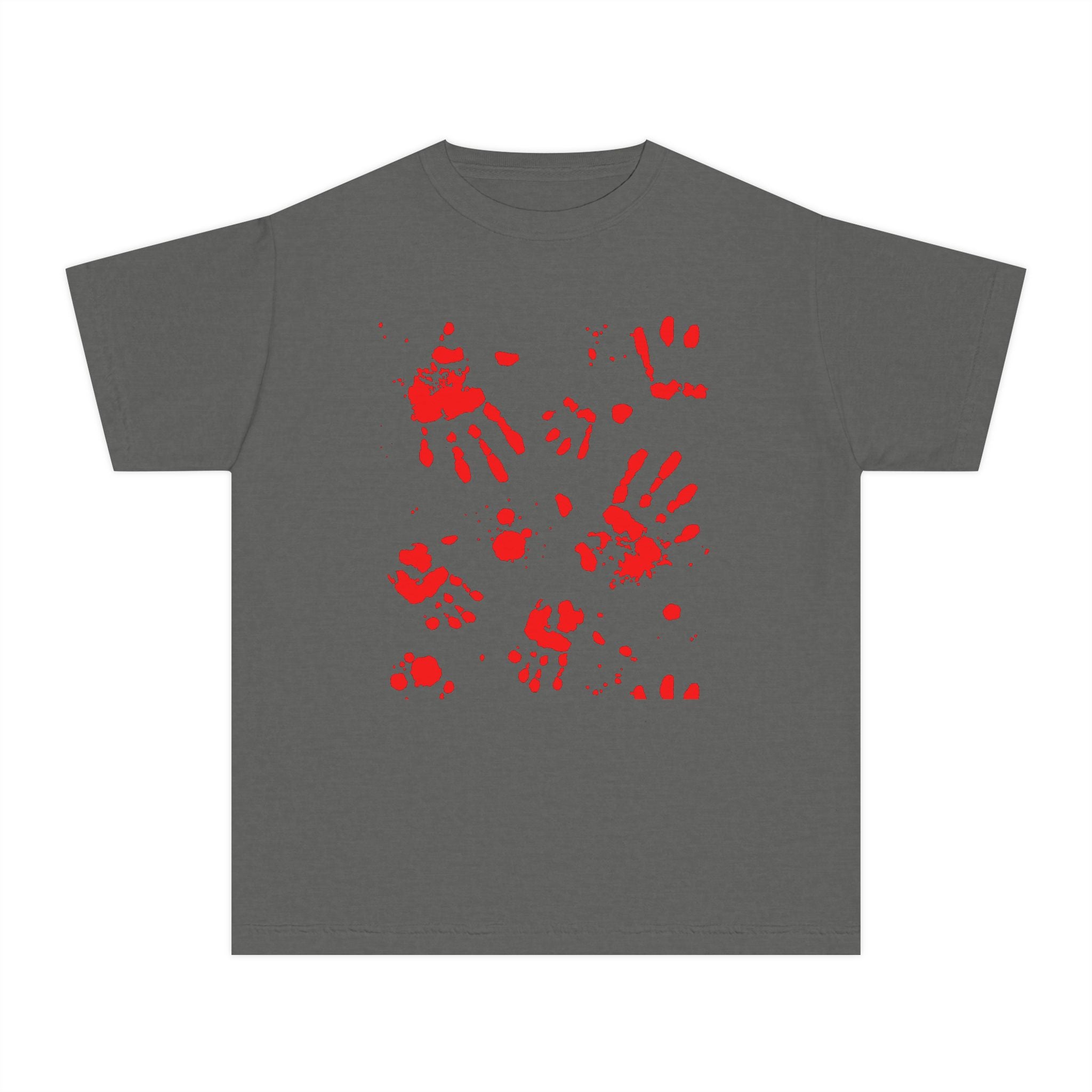 Red Handprint Youth Midweight Tee, Creative Kids Shirt, Unique Gift for Children, Playtime Apparel, Family Fun Wear, Holiday T-Shirt