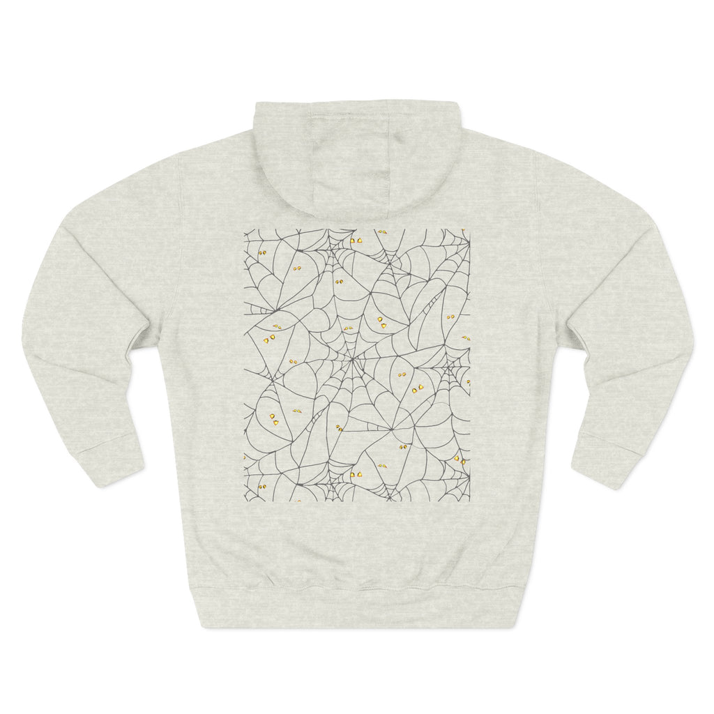 Stylish Three-Panel Fleece Hoodie, Spooky Spider Web